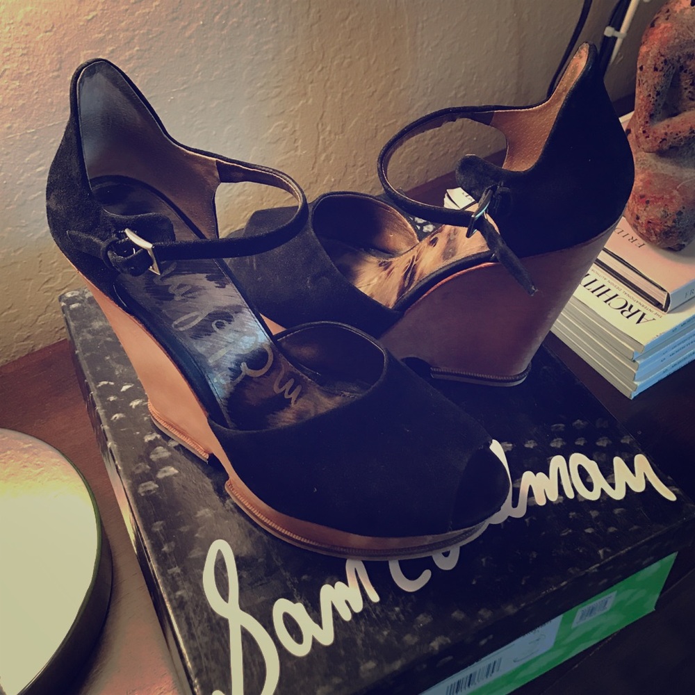 - Sam Edelman Black suede wedges. Like new.